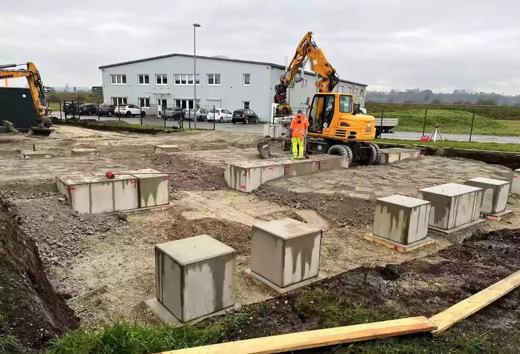 Foundation preparation for FOREMOST self storage shipping container installation, ensuring stability and compliance with German building standards.