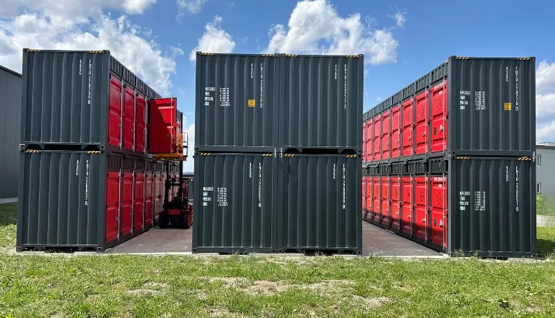 FOREMOST movable self-storage containers in a stacked arrangement for efficient space use.